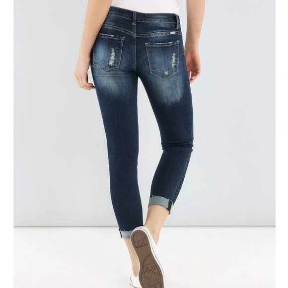 KanCan Weston Distressed Skinny Jeans Size 26 Women’s Low Rise Dark Wash Raw Hem - Picture 2 of 13